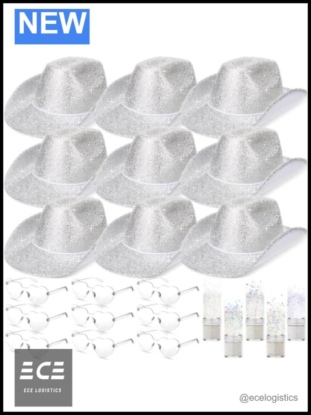 Glitter Cowboy Hat Set Heart Sunglasses Sequins Party Accessories